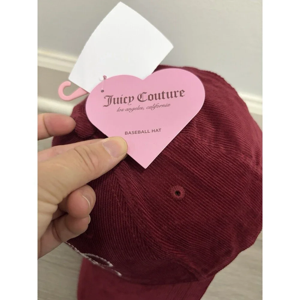 Juicy Couture Corduroy Baseball Hat NWT Maroon Red Embroidered Logo Cap Y2K